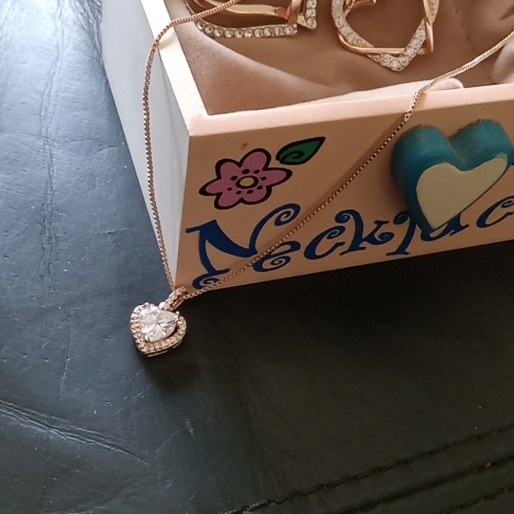CZ heart necklace in rose gold tone